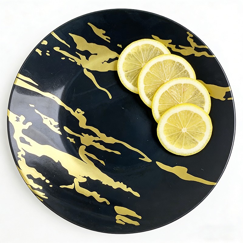 Black Gold Marble Disposable Plastic Plate